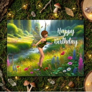 Fairy in Wildflower Garden Birthday  Postcard