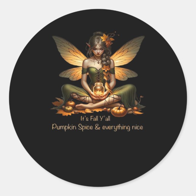 Fairy It’s Fall Y’all Classic Round Sticker (Front)