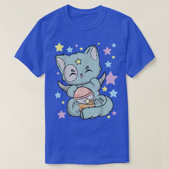 Fairy Kei Feline With Boba Anime Kitten For Cute C T-Shirt (Design Front)