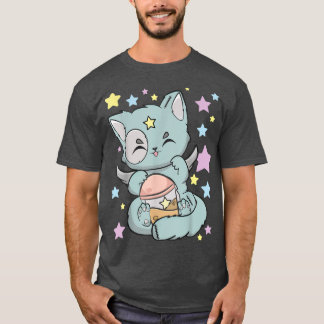 Fairy Kei Feline With Boba Anime Kitten For Cute C T-Shirt