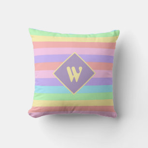 Fairy Kei Pastel Rainbow Striped Monogram Cushion