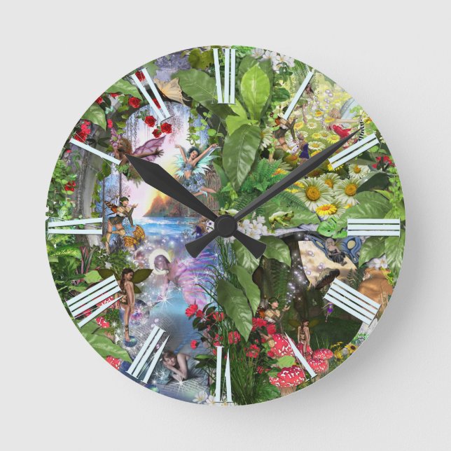 Fairy Kingdom forest dreamland fantasy stories Round Clock (Front)