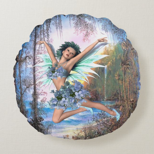 Fairy Kingdom forest dreamland fantasy stories Round Cushion (Front)