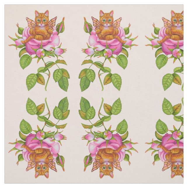 Fairy Kitten Resting in Rose Fabric (Swatch)
