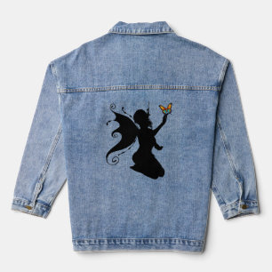 FAIRY KNEELING & BUTTERFLY ART DENIM JEAN JACKET