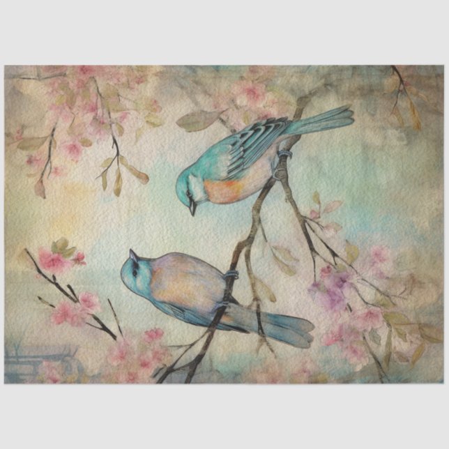 Fairy Land Spring Forest Teal Birds Tissue Paper (Front)