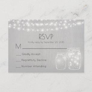 Fairy Lights And Mason Jars Rustic Wedding RSVP Card
