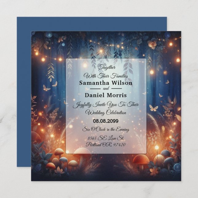 Fairy Lights and Moonlit Forest Magic Wedding Invitation (Front/Back)