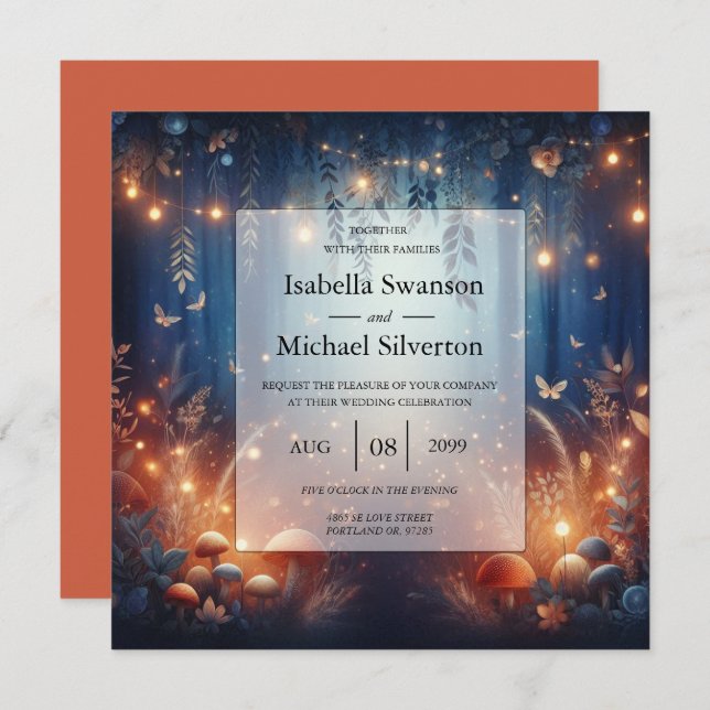 Fairy Lights and Moonlit Forest Magic Wedding Invitation (Front/Back)