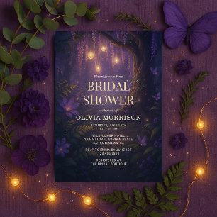 Fairy Lights Enchanted Forest Purple Bridal Shower Invitation