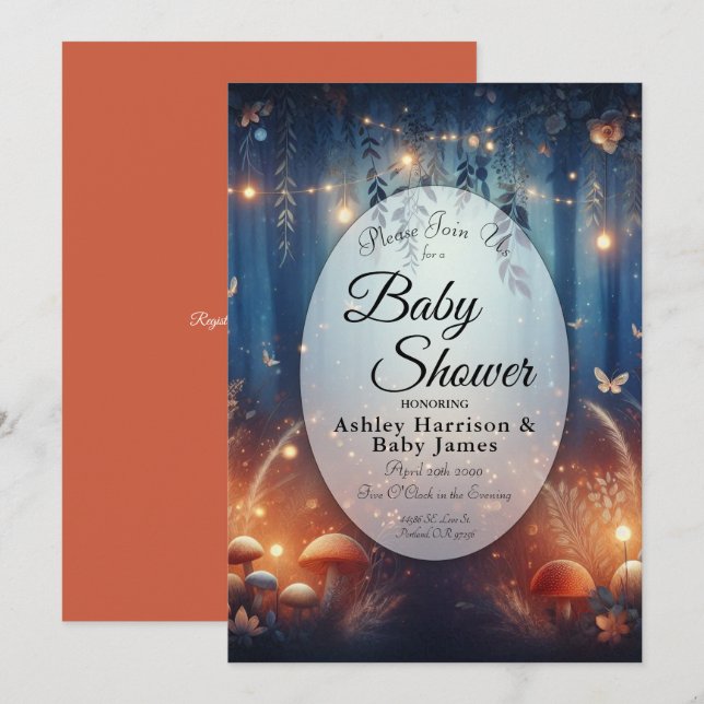 Fairy Lights in a Moonlit Forest Baby Shower Invitation (Front/Back)