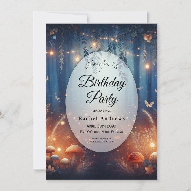 Fairy Lights in a Moonlit Forest Birthday Party Invitation (Front)