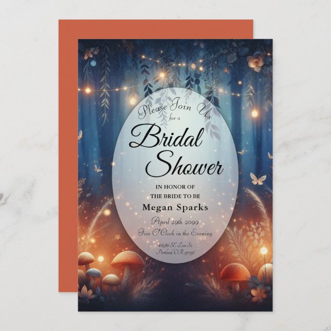 Fairy Lights in a Moonlit Forest Bridal Shower Invitation (Front/Back)