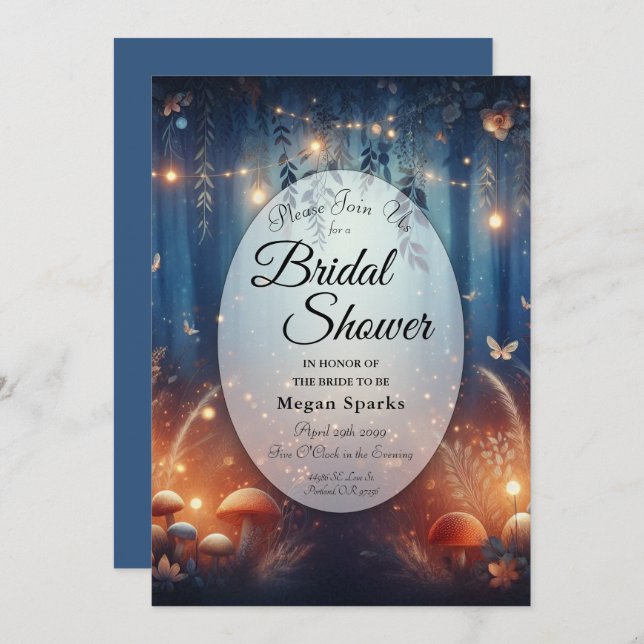 Fairy Lights in a Moonlit Forest Bridal Shower Invitation (Front/Back)