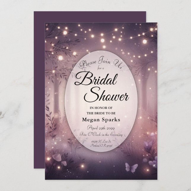Fairy Lights in Woodland Glow Bridal Shower Invitation (Front/Back)