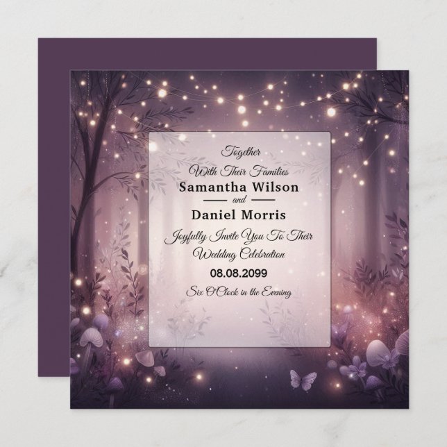 Fairy Lights in Woodland Glow Wedding Invitation (Front/Back)