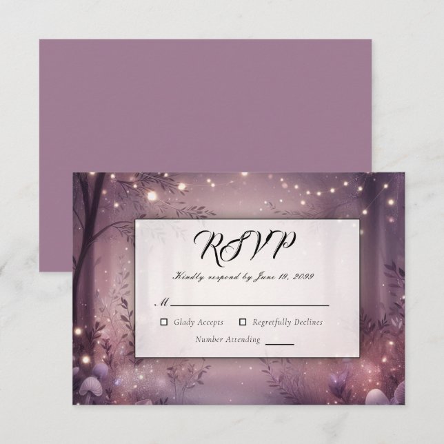Fairy Lights in Woodland Glow Wedding RSVP Card (Front/Back)