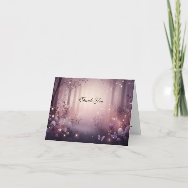 Fairy Lights in Woodland Glow Wedding Thank You Card (Front)