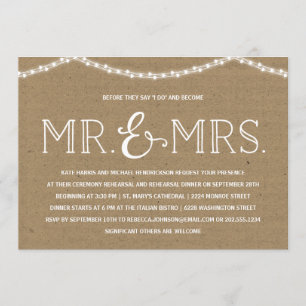 Fairy Lights   Rustic Kraft Paper Rehearsal Dinner Invitation