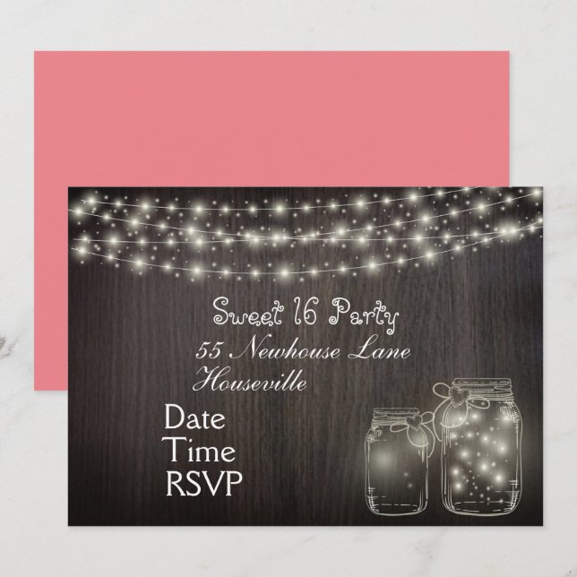 Fairy Lights Sweet sixteen Party Invitation (Front/Back)