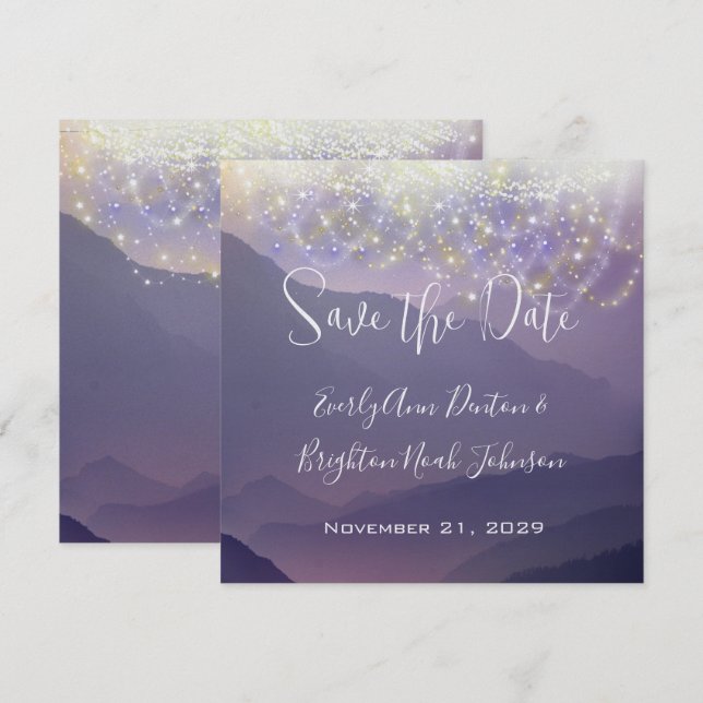 Fairy Lights Violet Purple Wedding Save the Date Invitation (Front/Back)