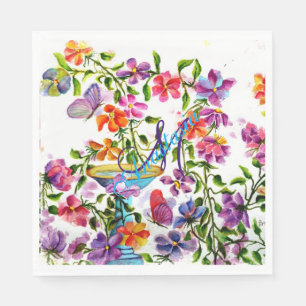 FAIRY-LIKE FLOWER GARDEN MONOGRAM PARTY NAPKIN