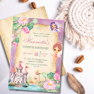 Fairy Magical Princess garden castle 4th Birthday Invitation
