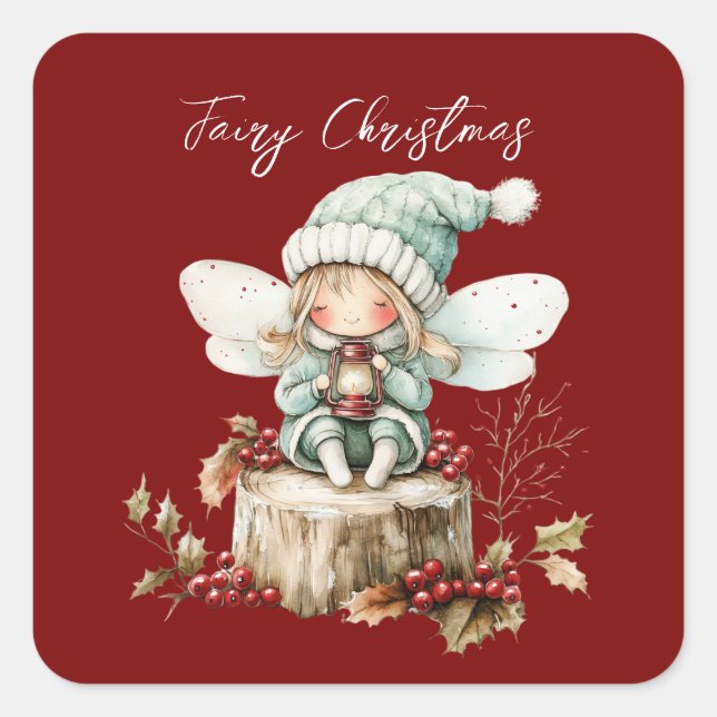 Fairy Merry Christmas Square Sticker (Front)