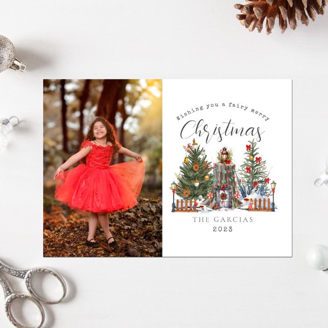 Fairy Merry Christmas Woodland Forest Photo Holiday Card (Creator Uploaded)