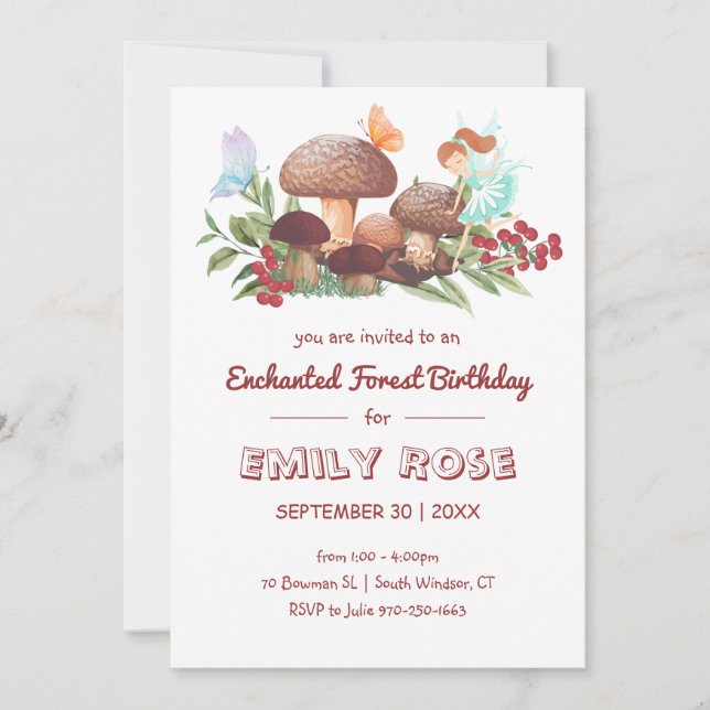 Fairy Mushroom Butterfly Enchanted Forest Birthday Invitation (Front)
