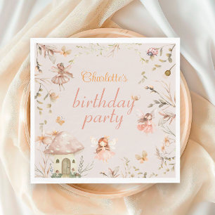 Fairy Mushroom Cottage Boho Watercolor Birthday Napkin