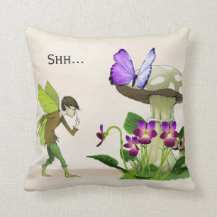Fairy Mushroom Cotton Throw Pillow 16" x 16"