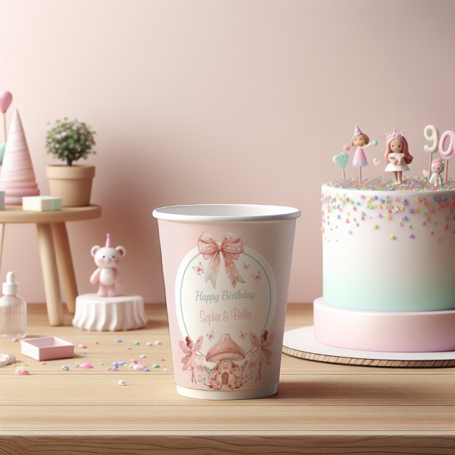 Fairy Mushroom House Girls Ribbon Twins Birthday Paper Cups (Creator Uploaded)