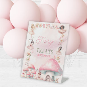 Fairy Mushroom House Pink Birthday Favors Pedestal Sign