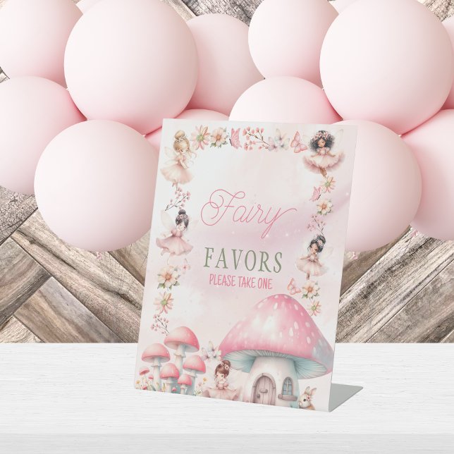 Fairy Mushroom House Pink Birthday Favours Pedestal Sign (Creator Uploaded)