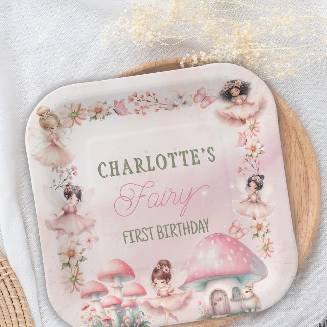 Fairy Mushroom House Pink Birthday Paper Plate (Creator Uploaded)