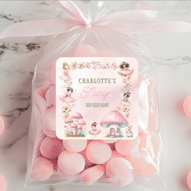 Fairy Mushroom House Pink Birthday Square Sticker (Creator Uploaded)