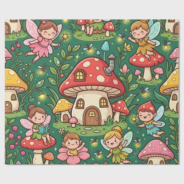 Fairy Mushroom House Wrapping Paper (Flat)