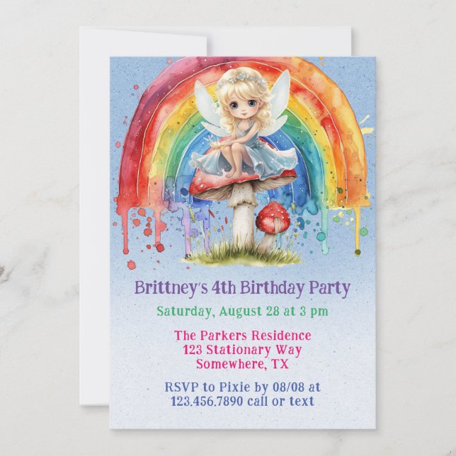 Fairy Mushroom Paint Rainbow Girl Birthday Party  Invitation (Front)