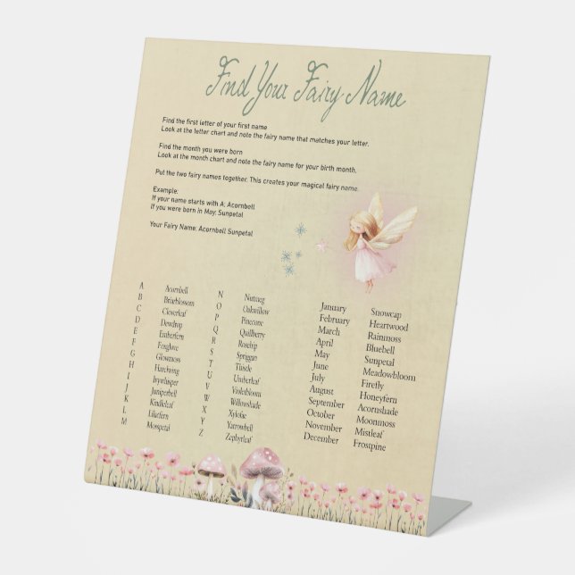 Fairy Name - Fairy First Birthday Pedestal Sign (Front)
