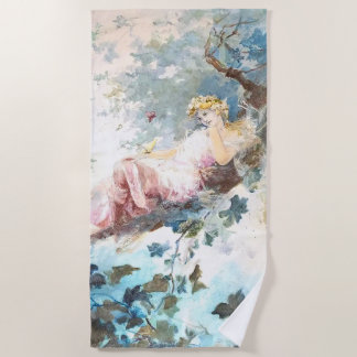 Fairy of Butterflies Floral  Beach Towel