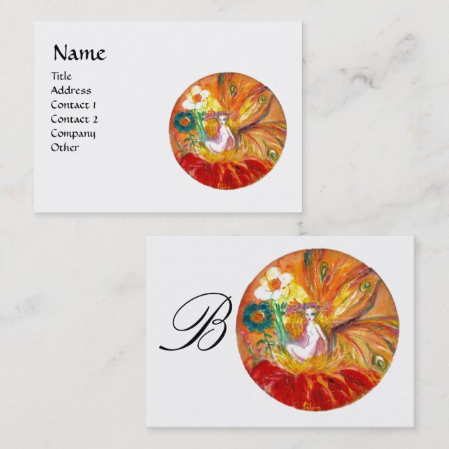 FAIRY OF THE FLOWERS  MONOGRAM, Red Yellow White Business Card (Front/Back)