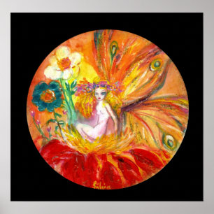 FAIRY OF THE FLOWERS ,Red Yellow Black Fantasy Poster