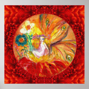FAIRY OF THE FLOWERS, Red Yellow Fantasy Poster