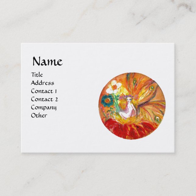 FAIRY OF THE FLOWERS  Red Yellow White Fantasy Business Card (Front)