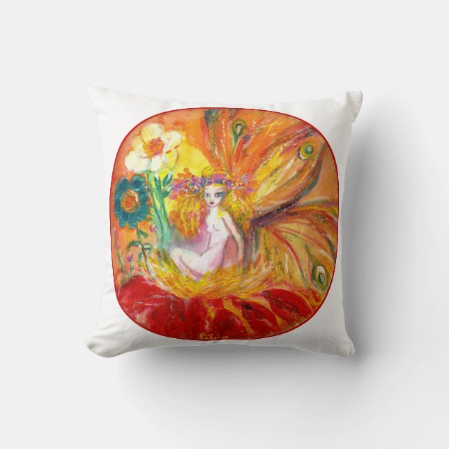 FAIRY OF THE FLOWERS ,Red Yellow White Fantasy Cushion (Front)
