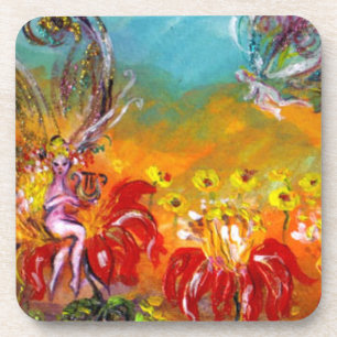FAIRY OF THE RED FLOWERS Floral Fantasy Coaster