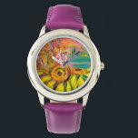 FAIRY OF THE SUNFLOWERS.Pink Fuchsia Watch<br><div class="desc">Whimsical , colourful and vibrant acrylic painting on canvas in bright pink, violet, red, green, yellow, blue, pink, white colours by Bulgan Lumini (c).</div>