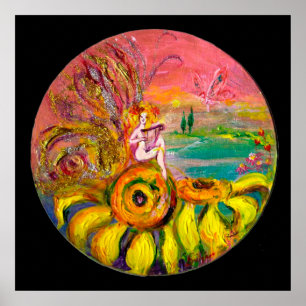 FAIRY OF THE SUNFLOWERS yellow pink black Poster