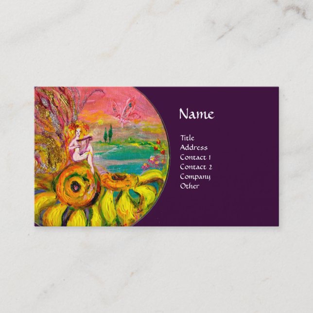 FAIRY OF THE SUNFLOWERS yellow pink purple Business Card (Front)